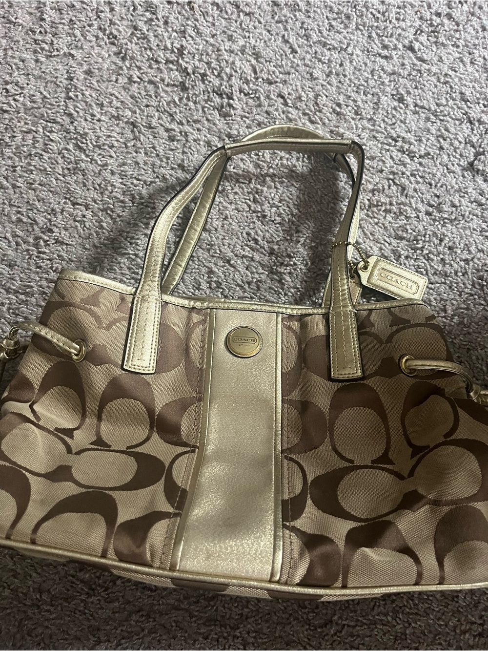 Y2K Coach Signature Stripe Drawstring Carryall Tote
